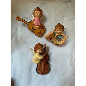 3 Vintage Christmas Ornament Angels W/ Musical Instruments Hong Kong
